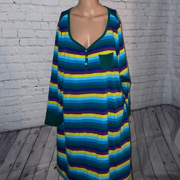Cacique Tops - Cacique Blue, Green, Yellow & Purple Striped Long Shirt size 22/24
